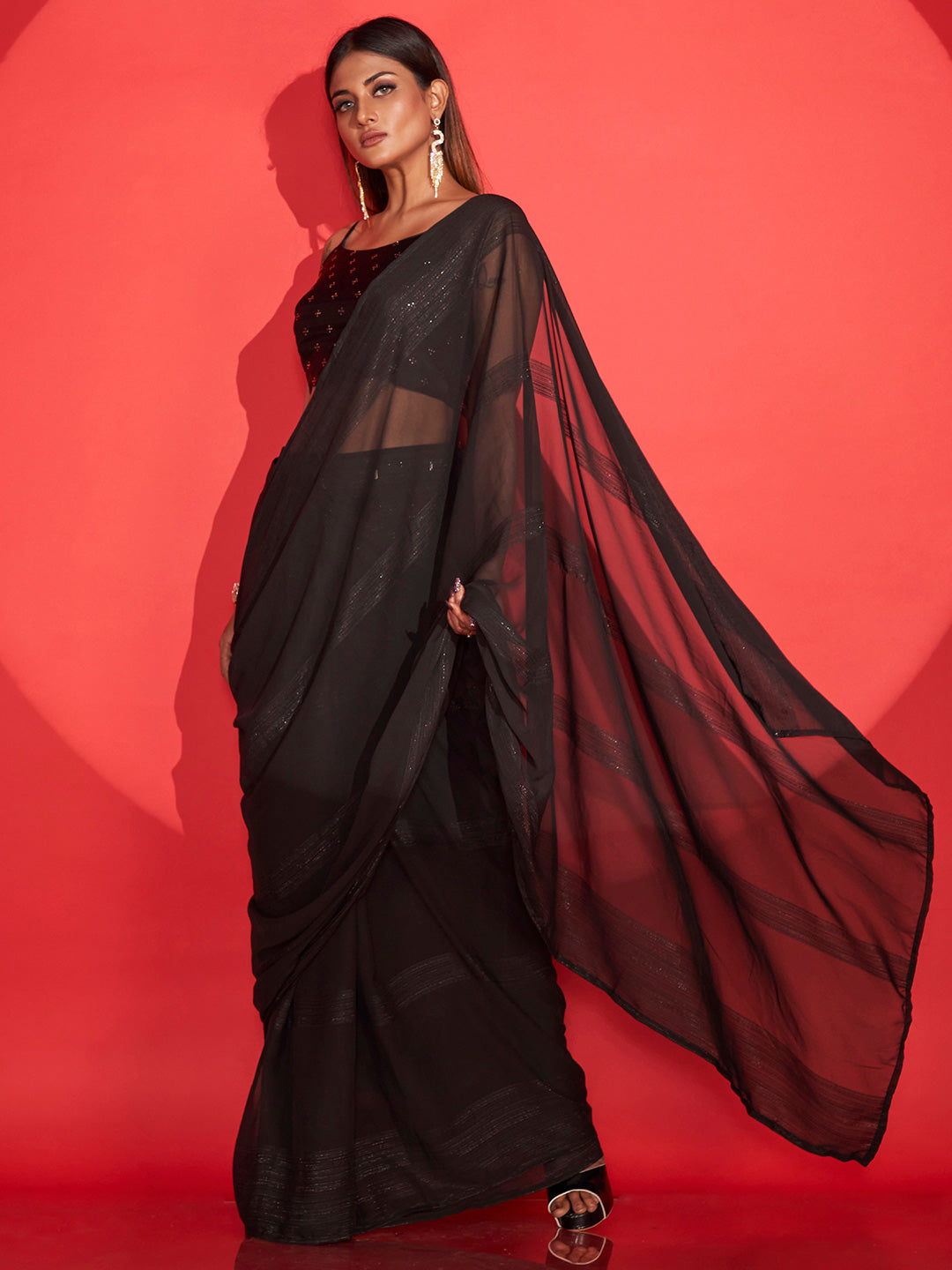 Tikhi Imli Striped Semi Sheer Ready to Wear Saree | Swadesiicart
