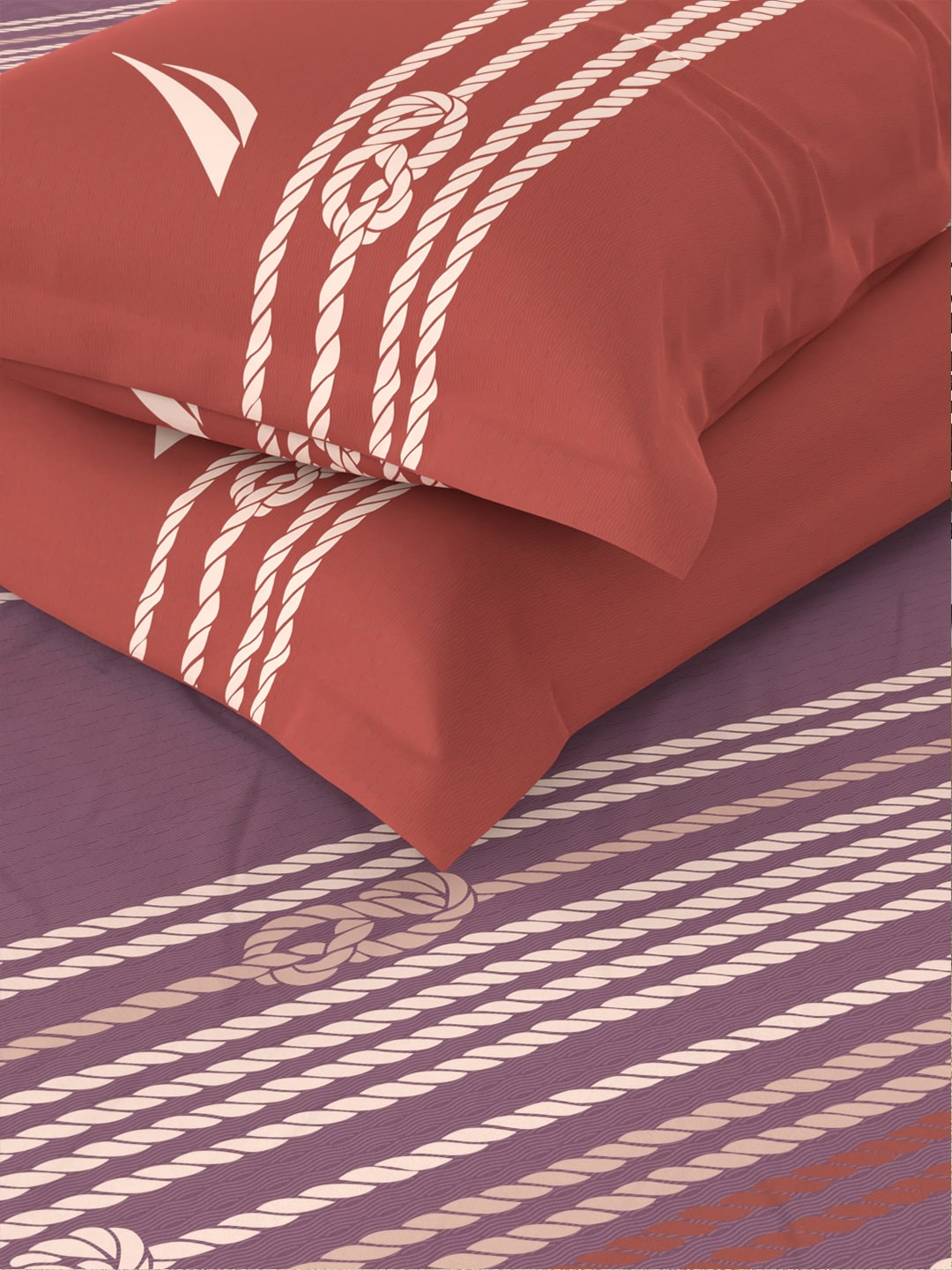 Nautica Purple & Orange Striped Cotton 160 TC King Bedsheet With 2 Pillow Covers - Swadesiicart