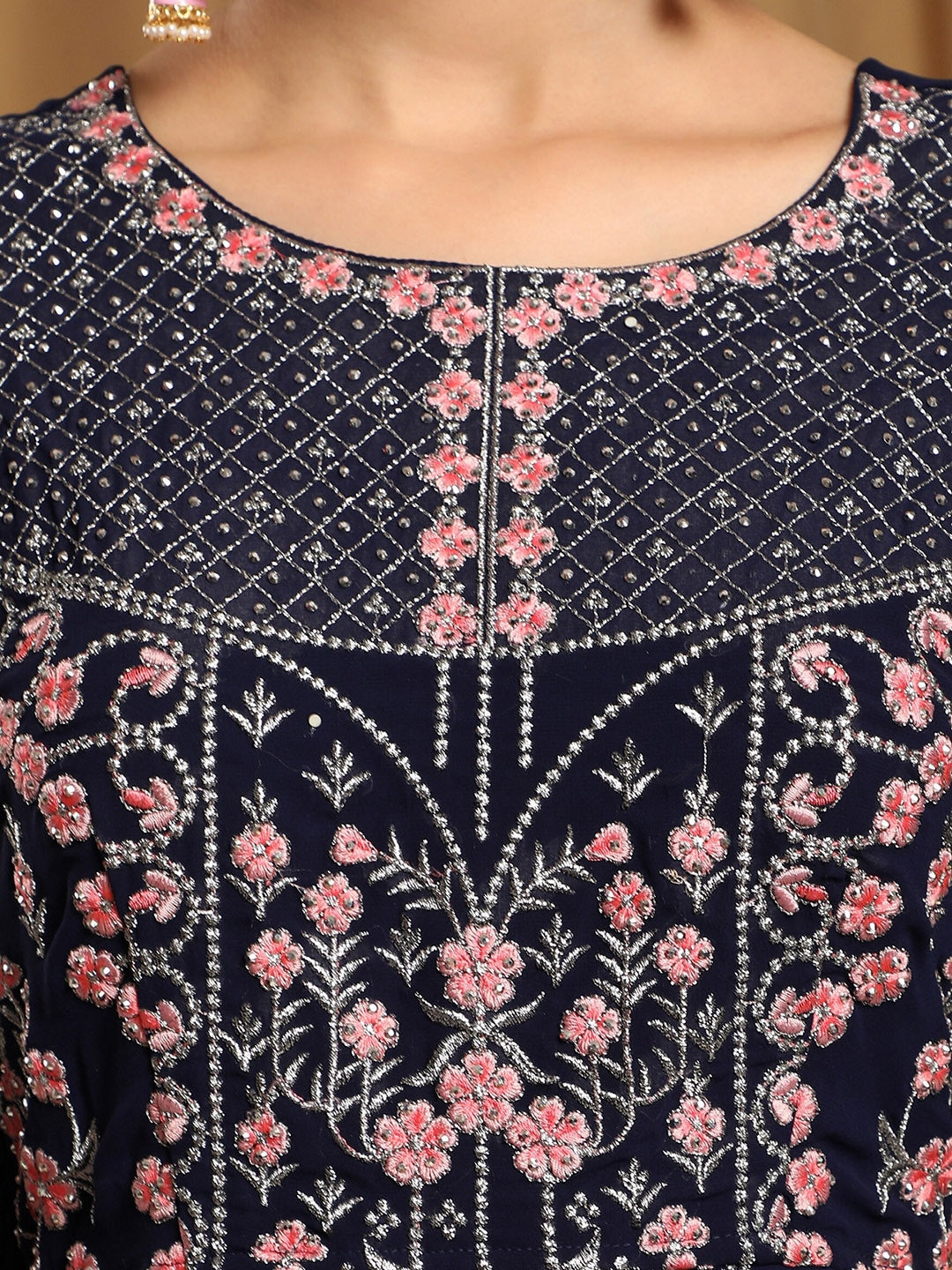 Kalini Women Navy Blue Floral Embroidered Thread Work Kurta with Sharara | Swadesiicart