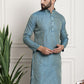 Sojanya Men Blue & Beige Ethnic Motif Printed Jacquard Silk Kurta | Swadesiicart