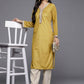 Ahalyaa Women Mustard Yellow & Golden Ethnic Motifs Yoke Design Velvet Kurta | Swadesiicart