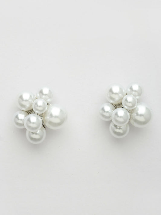 NVR Women's White Pearl Silver-Plated Circular Studs Earring | Swadesiicart