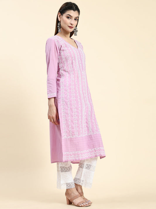 HOUSE OF KARI Cotton Floral Embroidered Chikankari Kurta | Swadesiicart