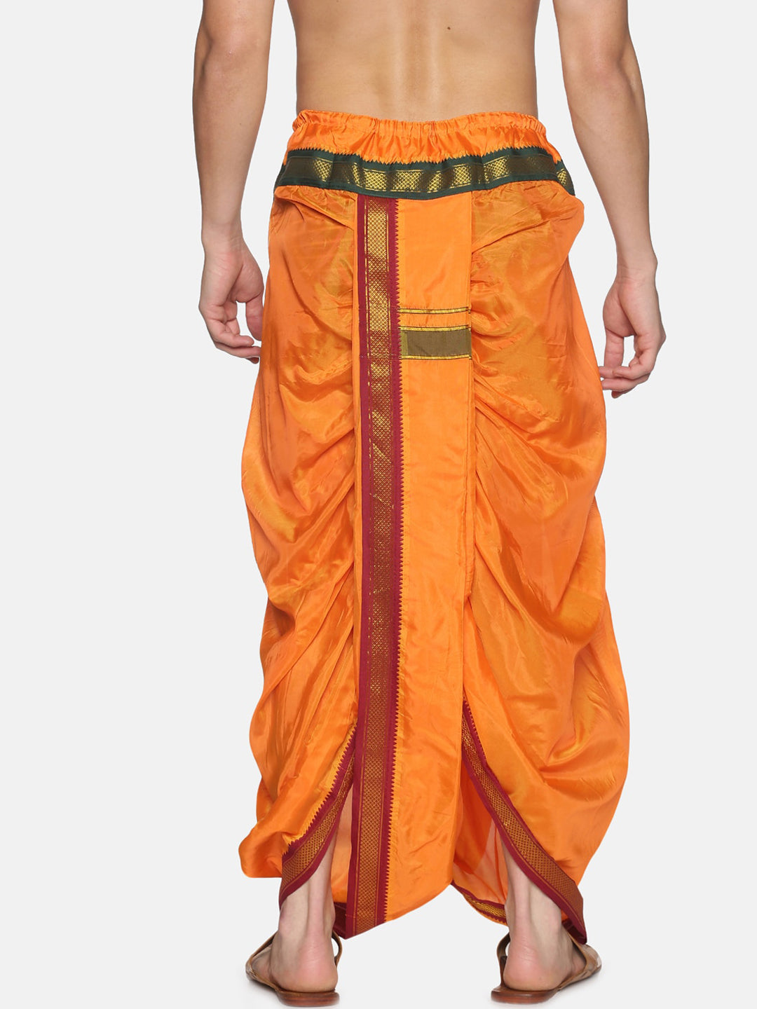 Sethukrishna Men Orange & Green Solid Readymade Dhoti Pant | Swadesiicart