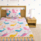 Home Sizzler Pink & White Cartoon Characters 210 TC Single Bedsheet with 1 Pillow Covers - Swadesiicart