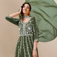 HERE&NOW Green & White Ethnic Motifs Embroidered Chikankari Kurta & Dupatta | Swadesiicart