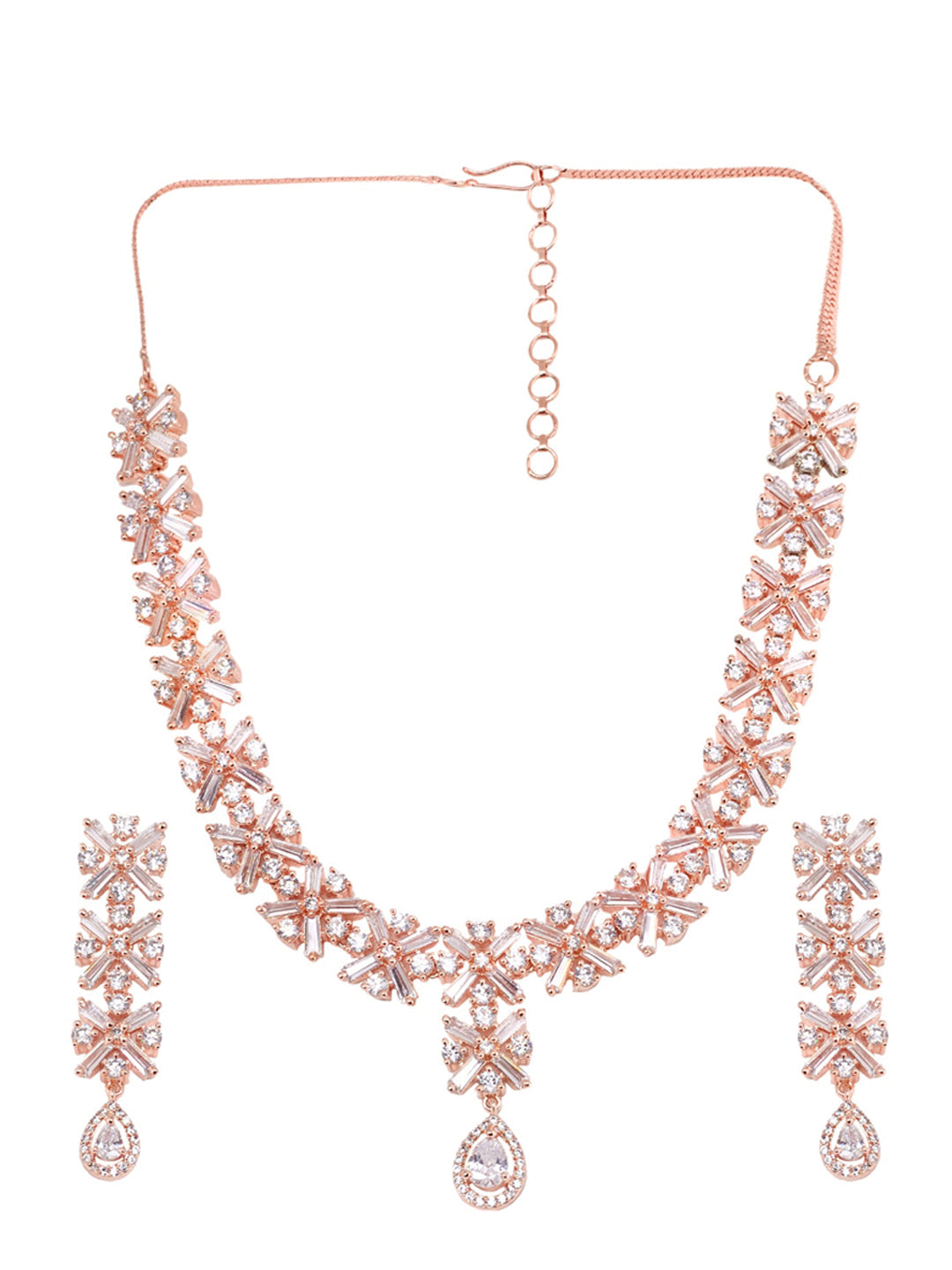 Saraf RS Jewellery Rose Gold-Polished American Diamond Studded Handcrafted Jewellery Set - Swadesiicart