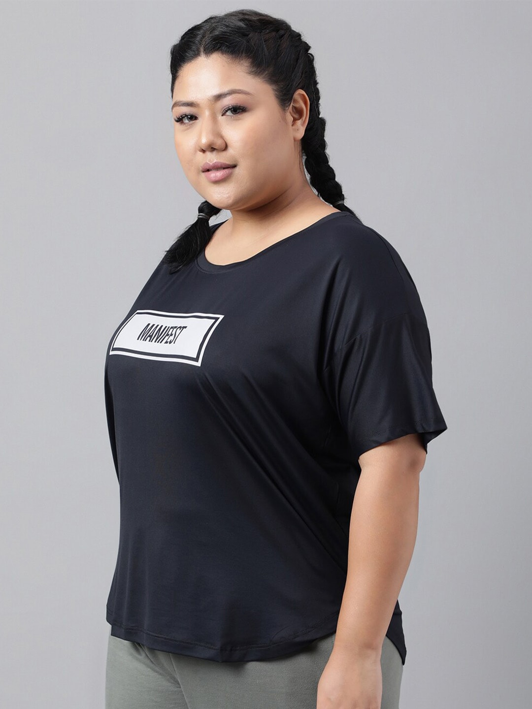 MKH Plus Size Typography Printed Relaxed Fit Dri-FIT T-shirt - Swadesiicart