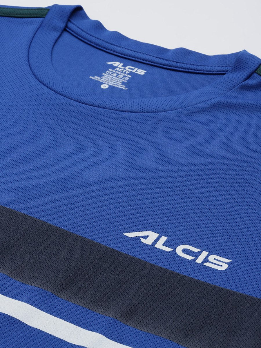 Alcis Men Blue & Black Striped Detail Slim Fit T-shirt | Swadesiicart