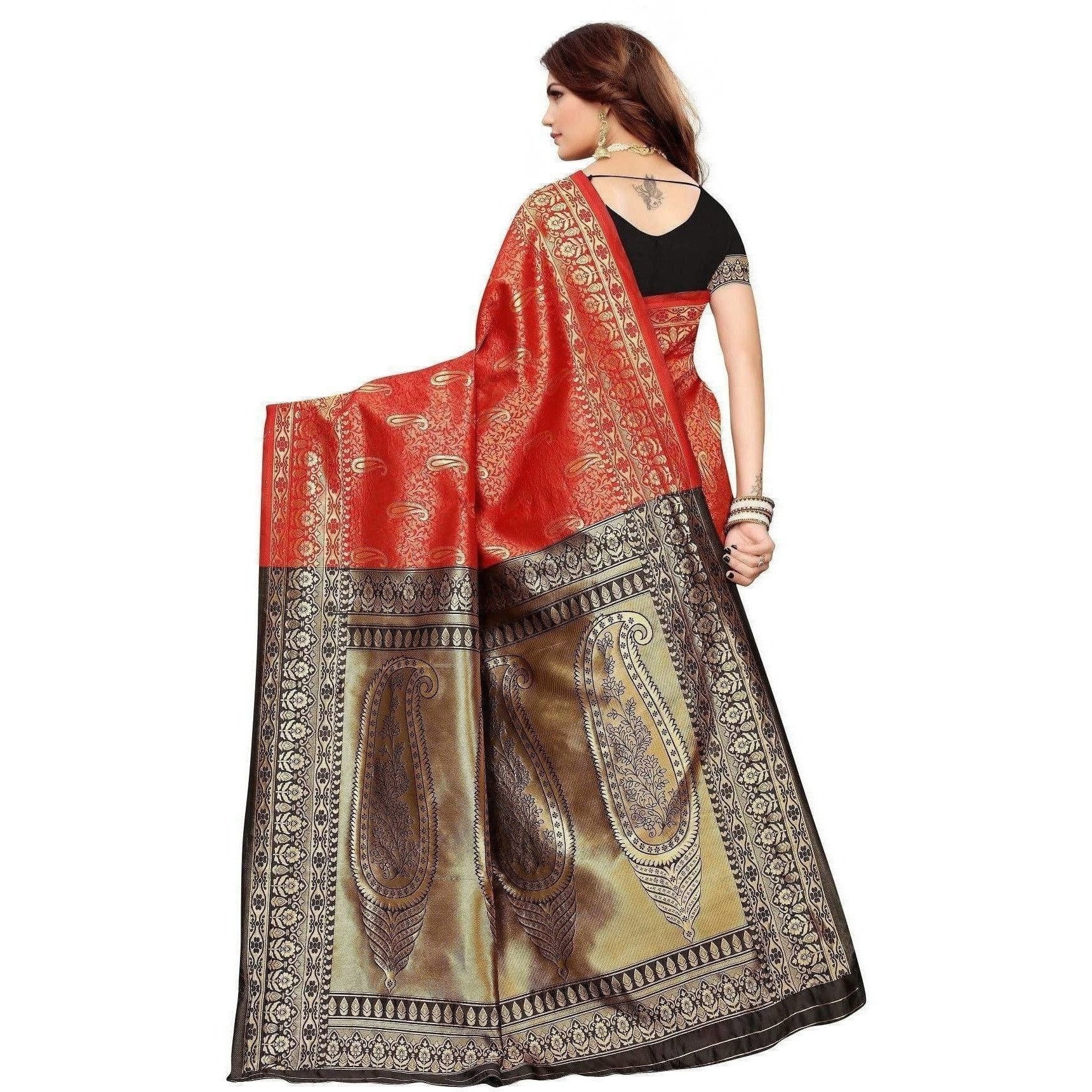 Vamika Banarasi Jaquard Red Weaving Saree (BANARASI 03) | Swadesiicart