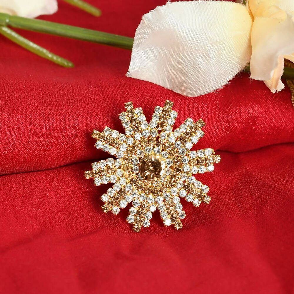 Mominos Fashion Joharkamal Gold-Polished AD Studded Adjustable Finger Ring - Mominos Fashion