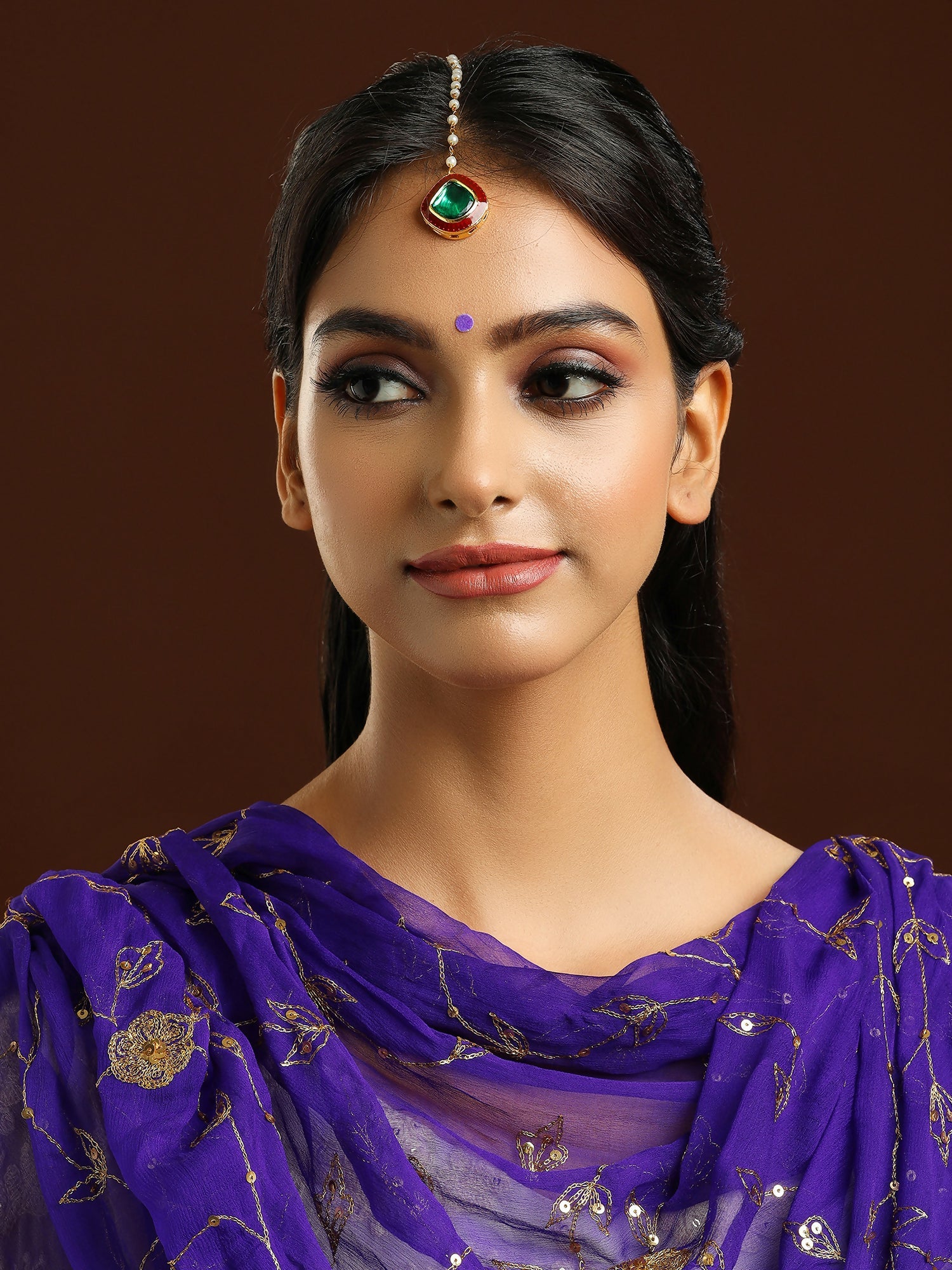 Ruby Raang Green and Red Meenakari Kundan Maang tikka | Swadesiicart