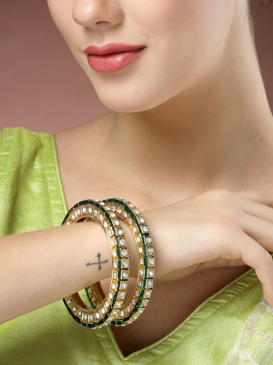 NVR Women's Set Of 2 Gold-Polished Kundan-Studded Bangles - Swadesiicart