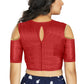 Aastha Fashion Women's Red Art Silk Cold Shoulder Sleeve Readymade Blouse
