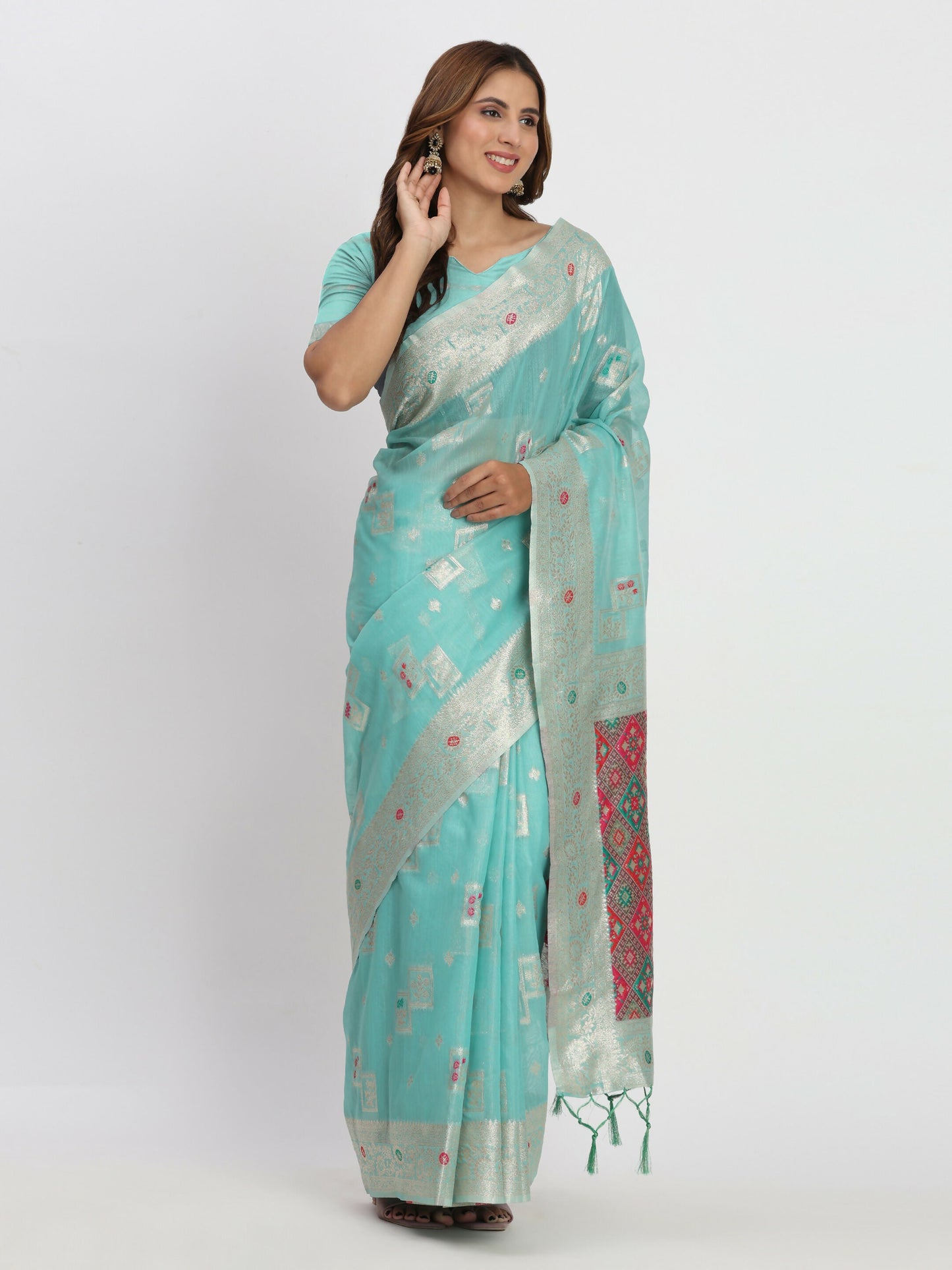 Shree Shyam Fashion Linen Cotton Sea Green Saree