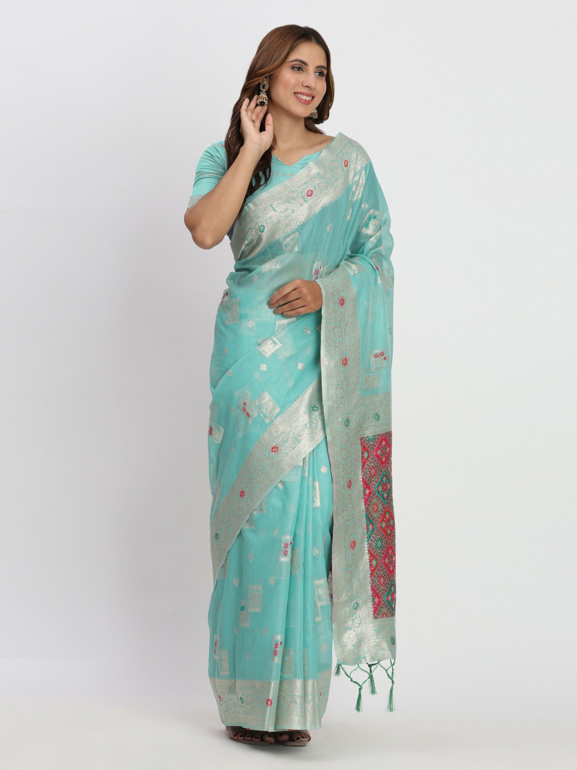Shree Shyam Fashion Linen Cotton Sea Green Saree