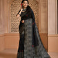 Vishnu Weaves Women's Black Handloom Raw Silk Woven Border Saree with Unstitched Blouse - Swadesiicart
