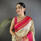Joban Fashion Cream Banarasi Soft Silk Woven Saree | Swadesiicart