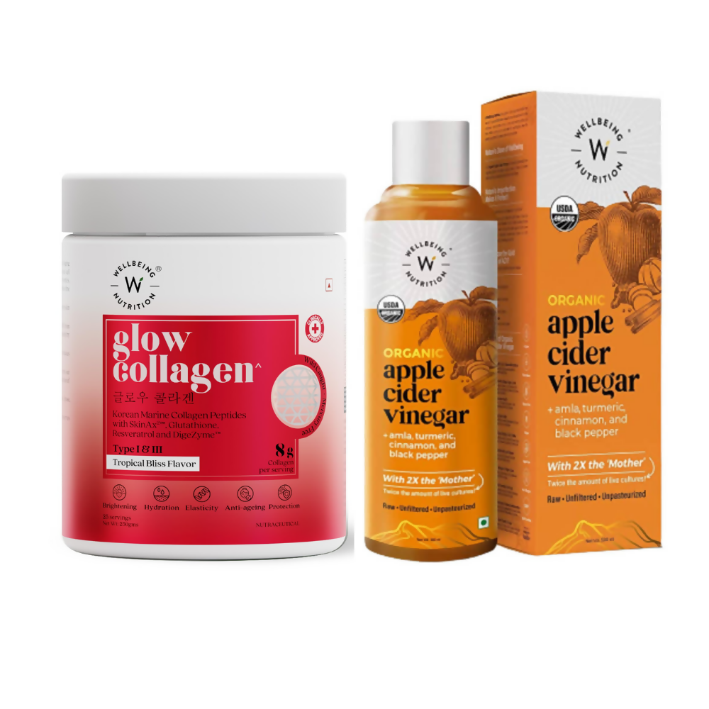 Wellbeing Nutrition Glow Korean Marine Collagen Peptides & Organic Apple Cider Vinegar with 2X Mother Combo - Swadesiicart