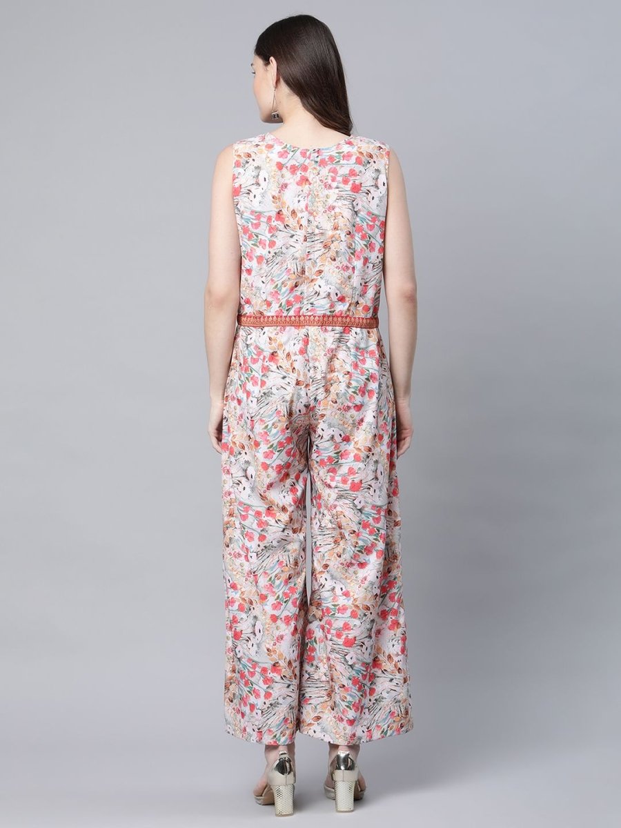 Ahalyaa Womens Pink Crepe Digital Print Floral Jumpsuit - Swadesiicart