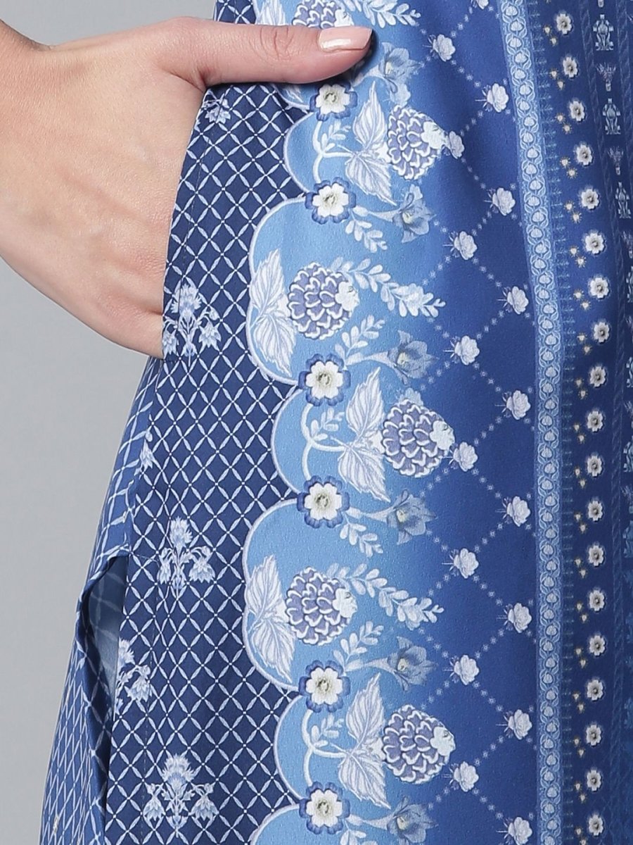 Ahalyaa Women Navy Blue Crepe Floral Print kurta With Palazzo | Swadesiicart
