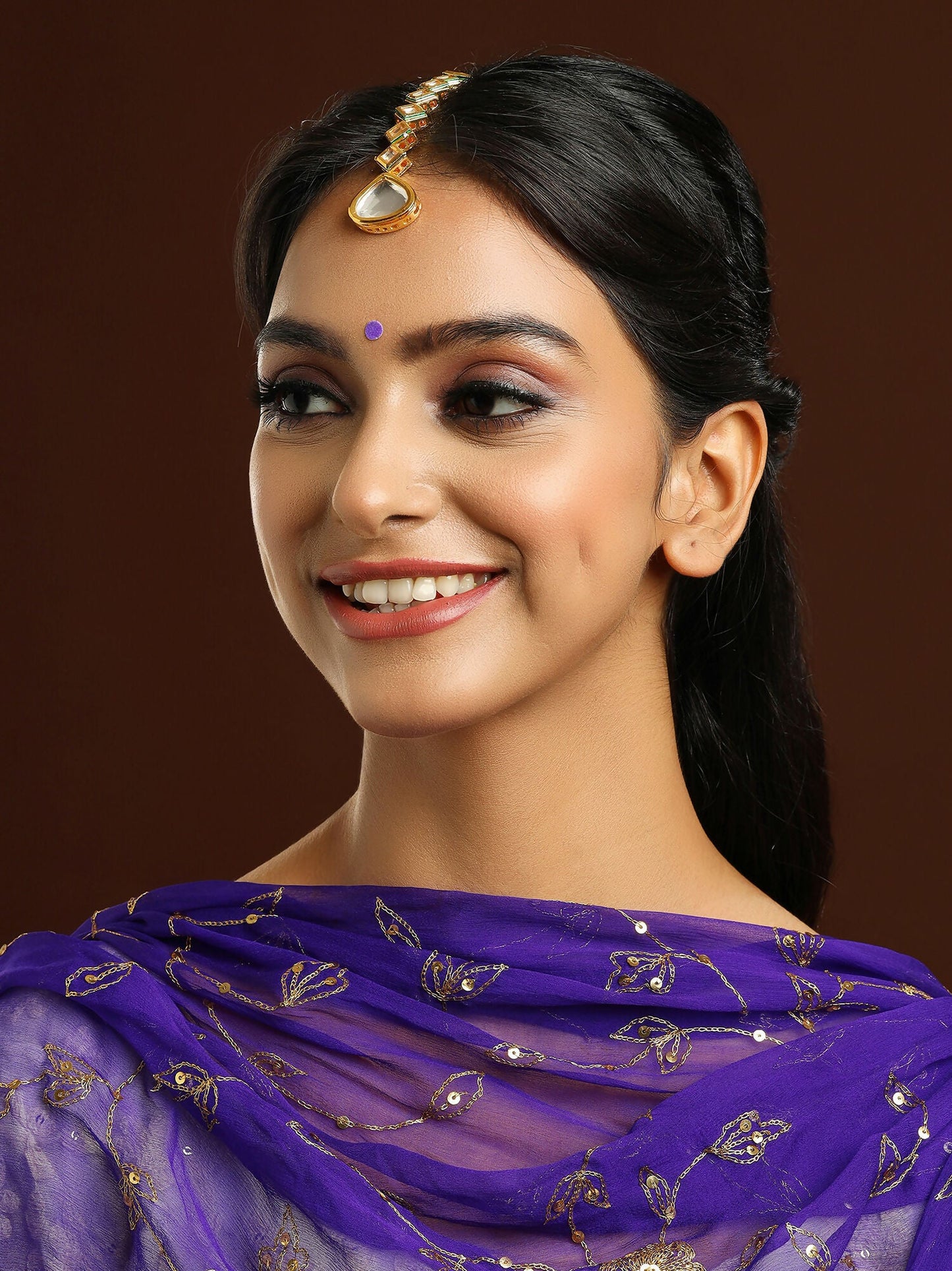 Ruby Raang Gold Heavy Kundan Maang Tikka | Swadesiicart