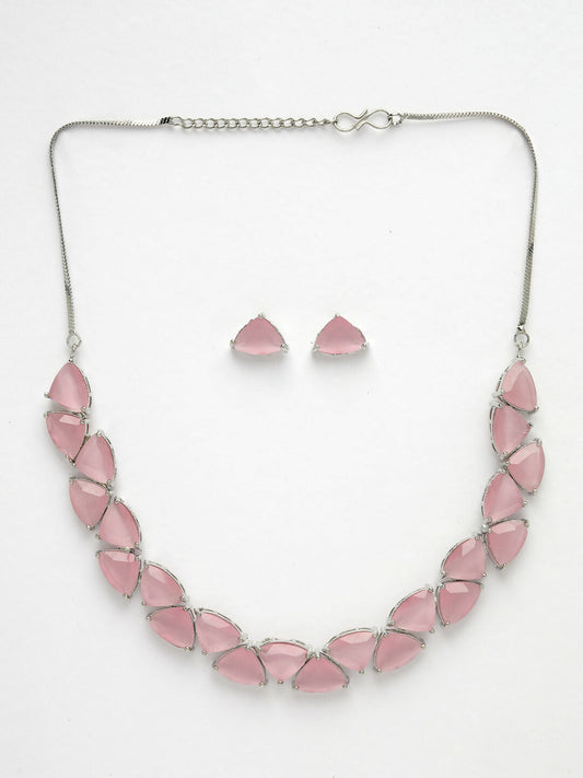 NVR Women's Pink Artificial Stones Studded Handcrafted Jewellery Set - Swadesiicart
