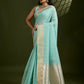Vishnu Weaves Women's Sea-Green Soft Silk Zari Woven Saree with Blouse - Swadesiicart