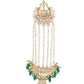 Gold-Polished Green Kundan Stone-Studded Head Chain - Ruby Raang | Swadesiicart