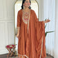 The52 Rust Women's Gorgeous Embroidered Vichitra Silk Fabric Flared Kurta, Pant and Dupatta Set - Swadesiicart