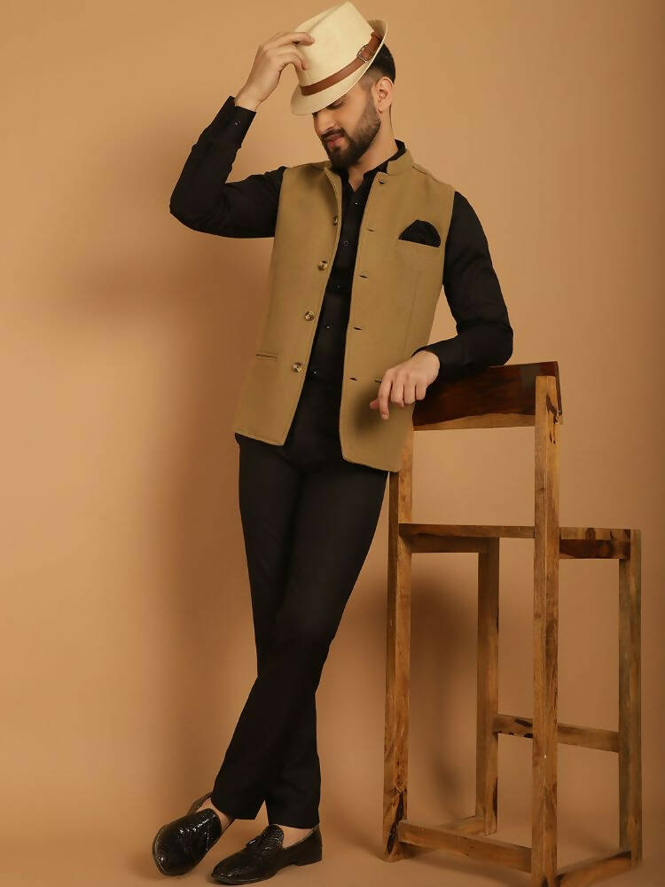 Even Apparels Pure Wool Nehru Jacket - Beige | Swadesiicart