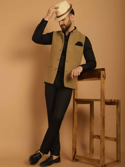 Even Apparels Pure Wool Nehru Jacket - Beige | Swadesiicart