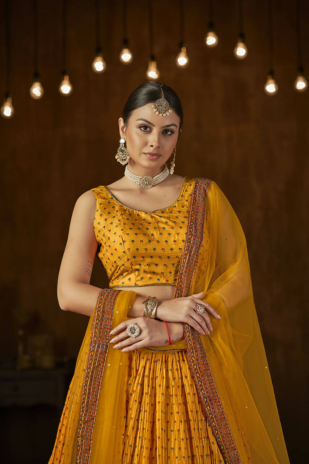 Wedding Designer Yellow Georgette Lehenga Choli - Anbazaar | Swadesiicart
