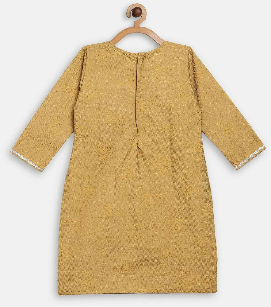 Ahalyaa Mustard Crepe Straight Kids Kurta Palazzo Set For Girls | Swadesiicart