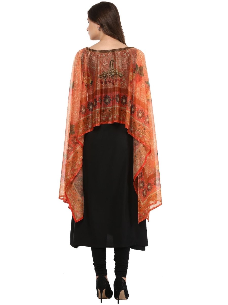 Ahalyaa Black Crepe Printed Kurta With Attached Dupatta For Women | Swadesiicart
