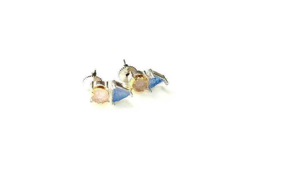 Bling Accessories Aqua Druzy Semi Precious Natural Stone 92.5 Sterling Silver Earrings | Swadesiicart