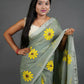 Exclusive Collection Light Pista Pure Cotton Saree With Sunflower Design - Swadesiicart