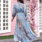 Light Blue Crepe Foil Printed Long Dress - Michan | Swadesiicart