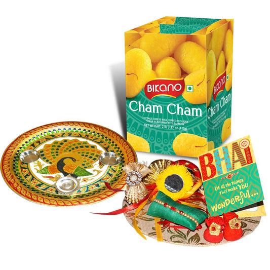 Bikano Cham Cham Rakhi Puja Thali Gifts | Swadesiicart