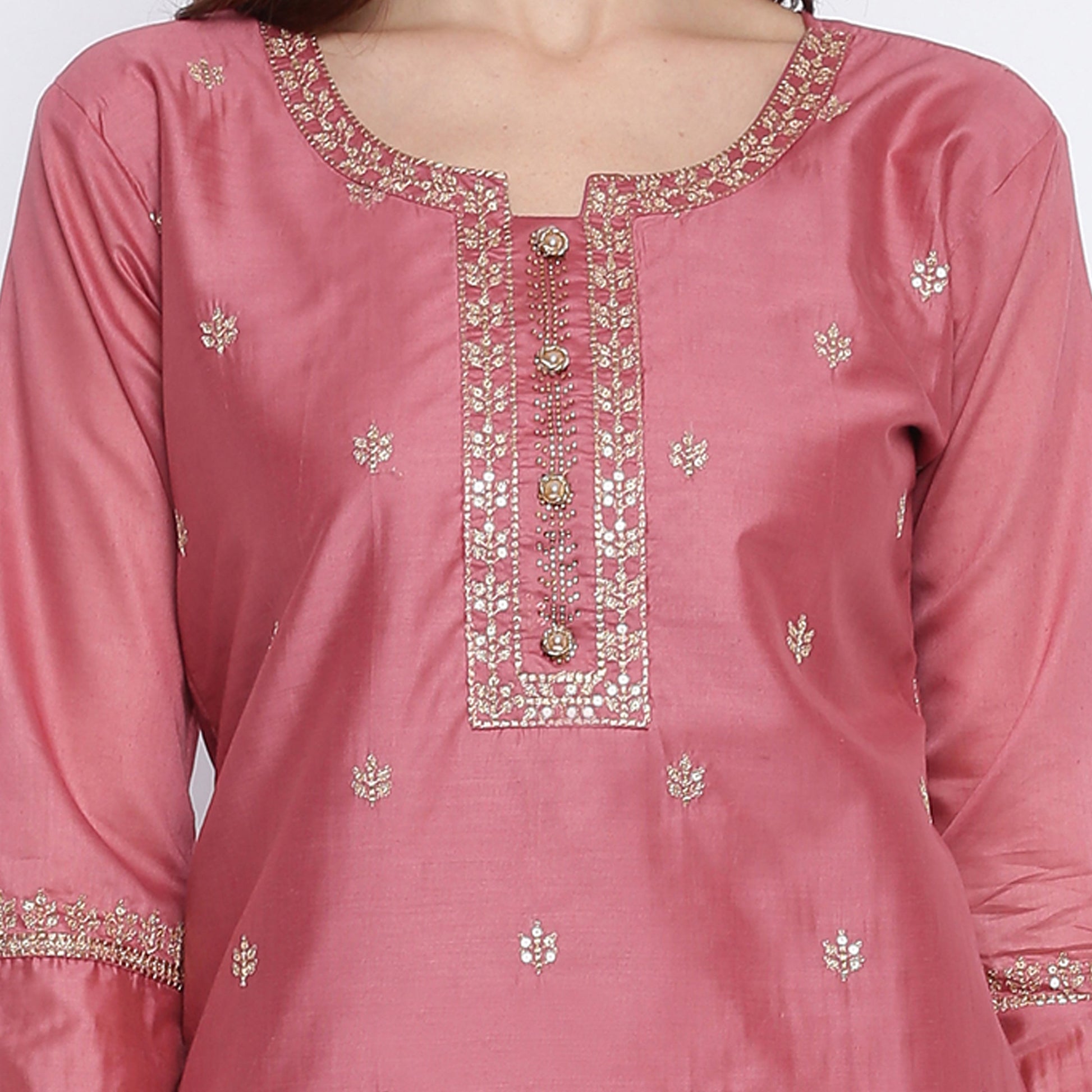 NOZ2TOZ Women's Sequence Work/Hand Work Straight Chanderi Dark Peach Kurta Only - Swadesiicart