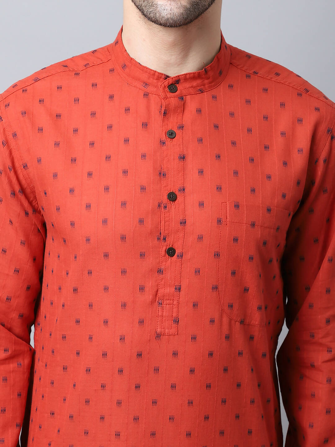 Even Apparels Red Pure Cotton Men's Kurta With Band Collar (CHK1167) | Swadesiicart