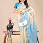 Astita Aura Silk Cream Sky Blue Banarasi Silk Saree | Swadesiicart
