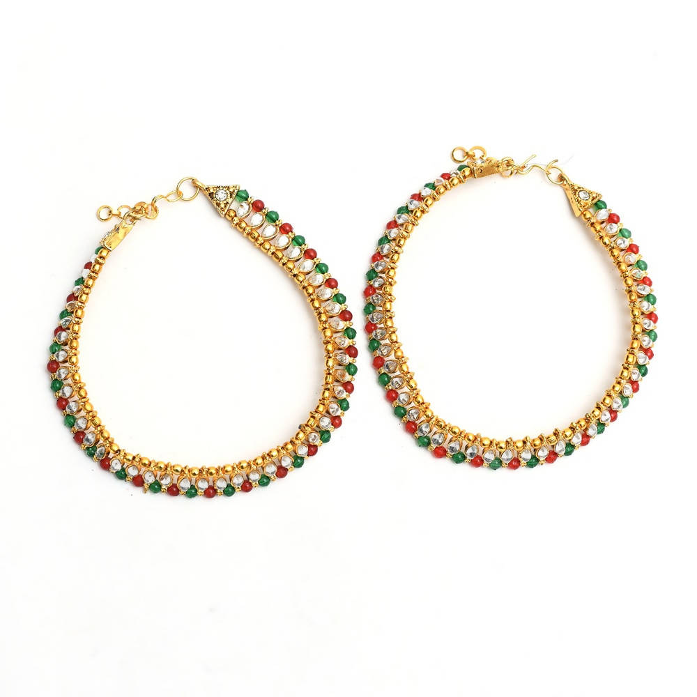 Mominos Fashion Kamal Johar Multi Kundan Anklets | Swadesiicart