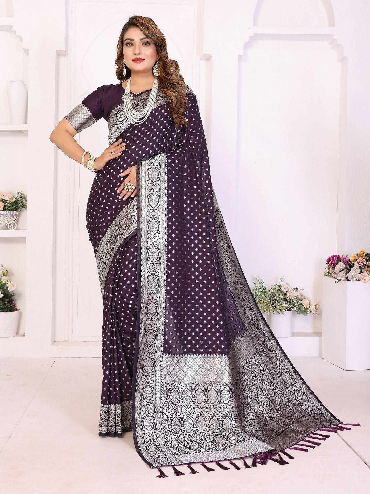 Aastha Fashion Purple Georgette Silk Zari Weaving Saree
