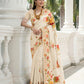 Aastha Fashion Cream Premium Russian Silk Designer Floral Position Print Saree