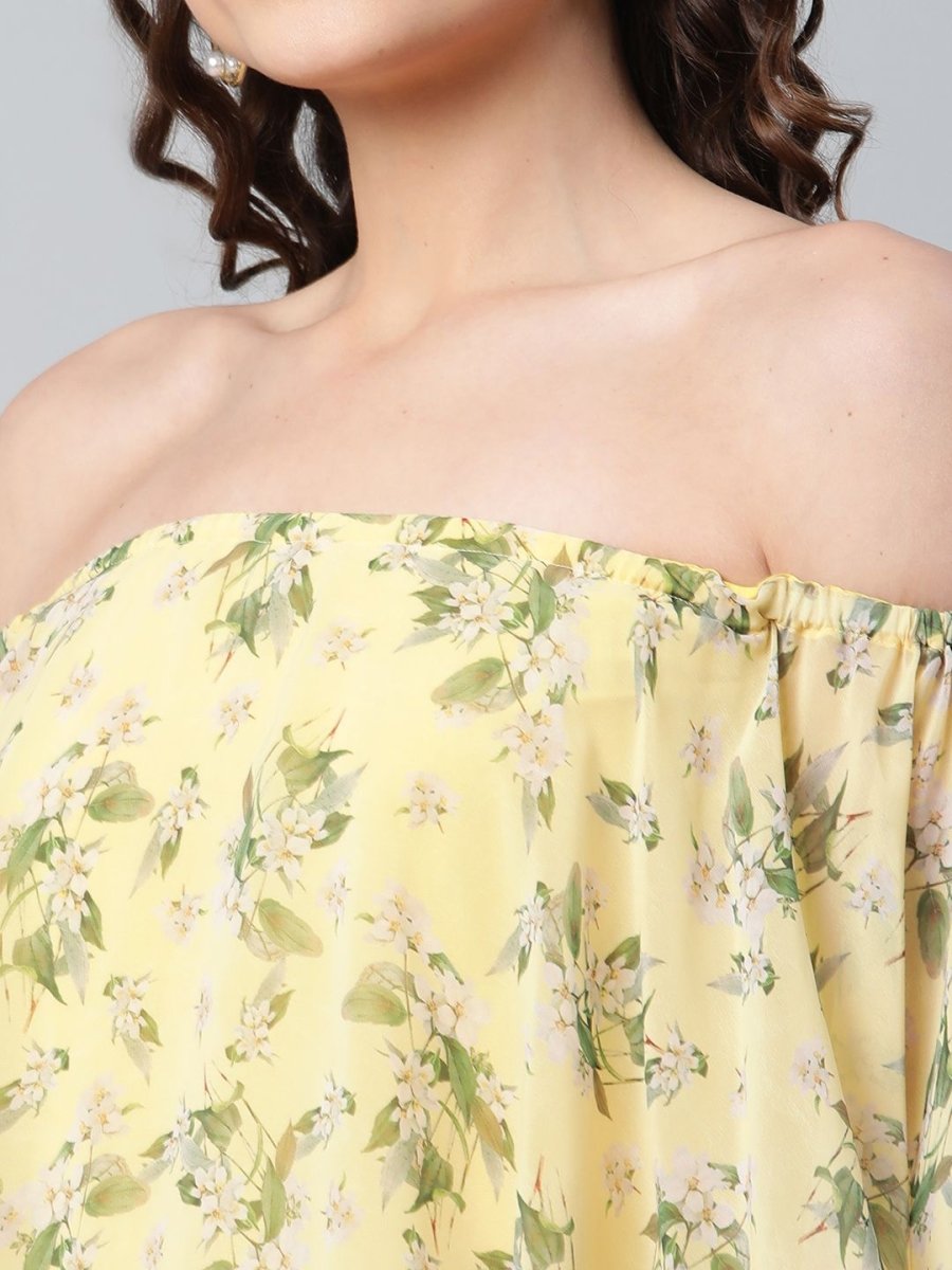 Ahalyaa Women Crepe Printed Yellow Dress | Swadesiicart