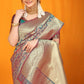 Jyoti Fashion Women's Grey Kanjivaram Silk Zari Woven Saree with Blouse | Swadesiicart