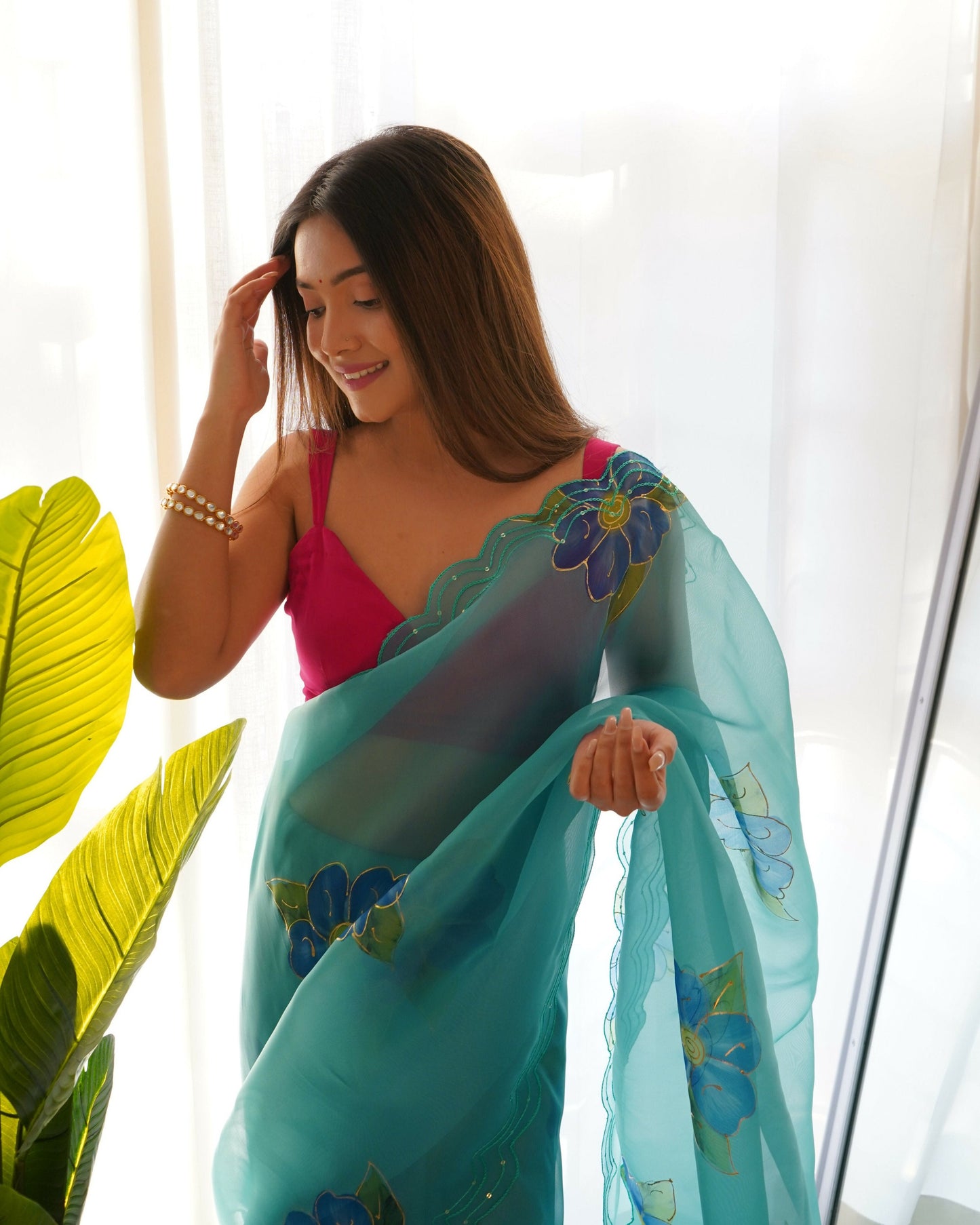 Vamsee Divisha Sky Organza Saree - Swadesiicart