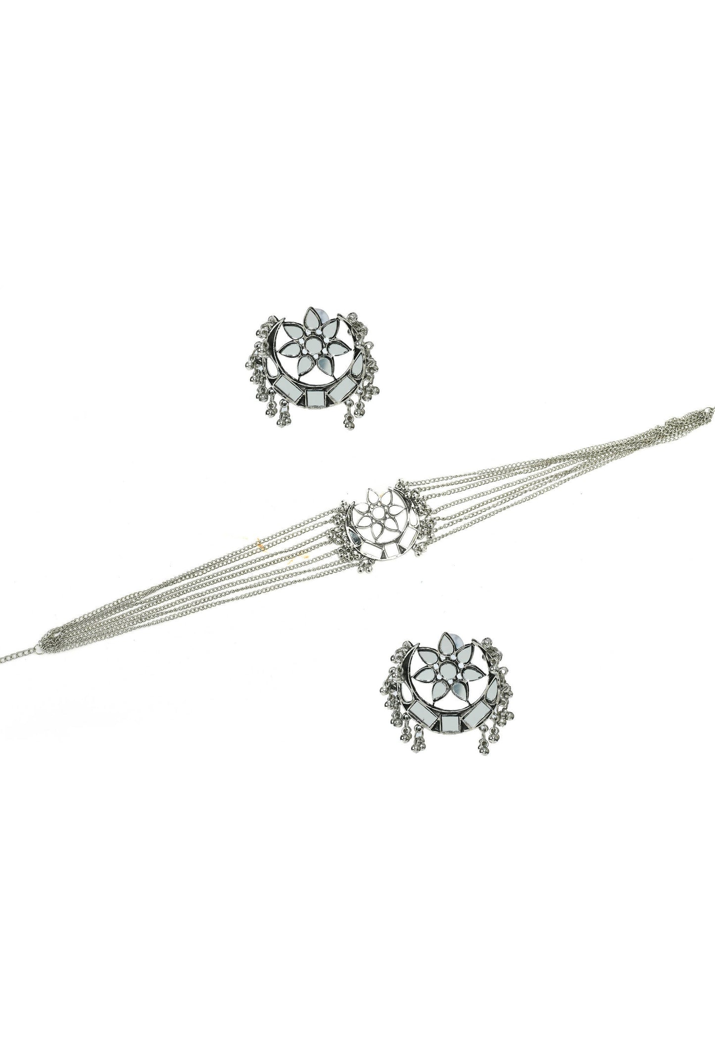 Mominos Fashion Johar Kamal Silver-Plated Brass Finish Mirror Work Choker For Women | Swadesiicart
