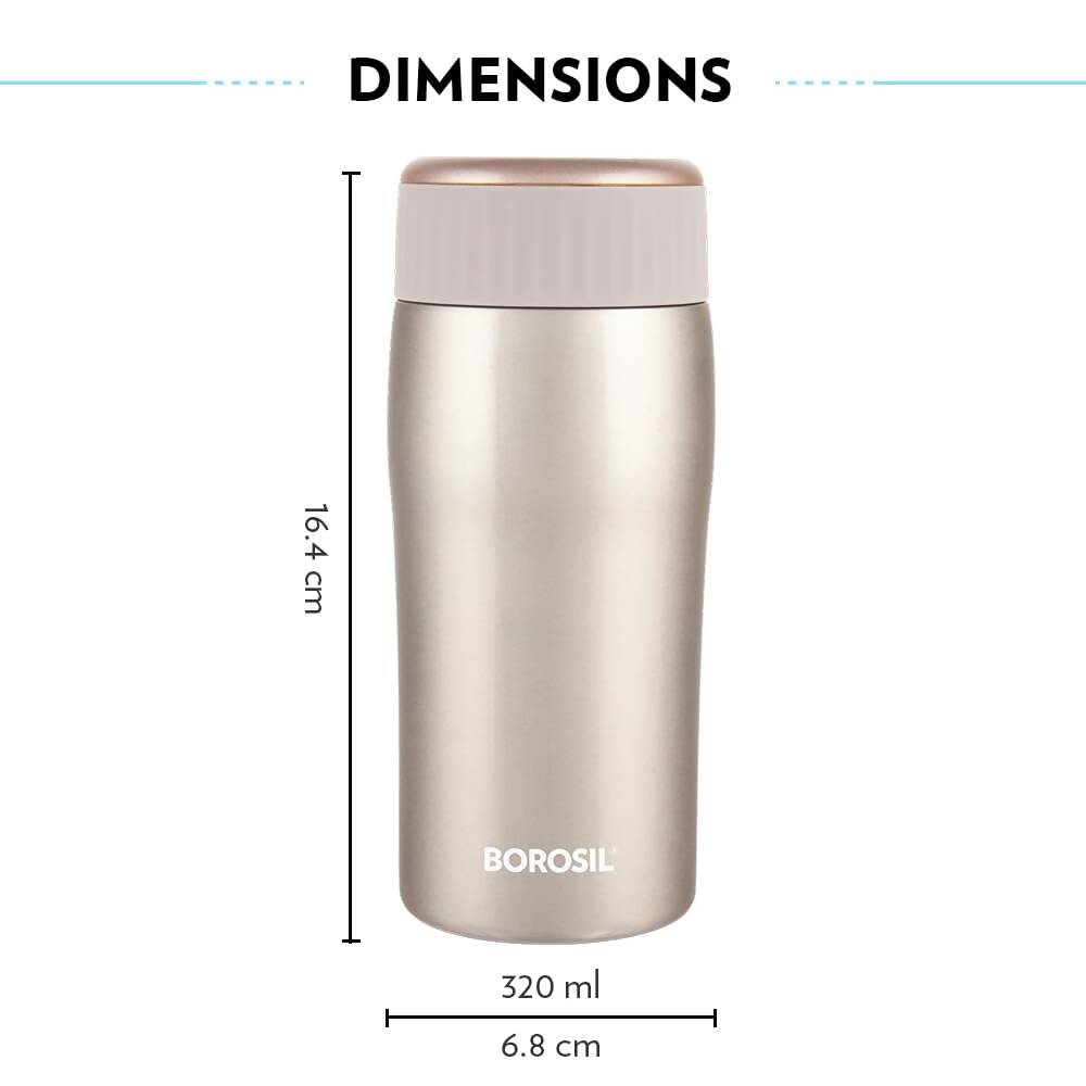 Borosil Cosmic Insulated Water Bottle Tumbler - 320ml (Gold) - Swadesiicart